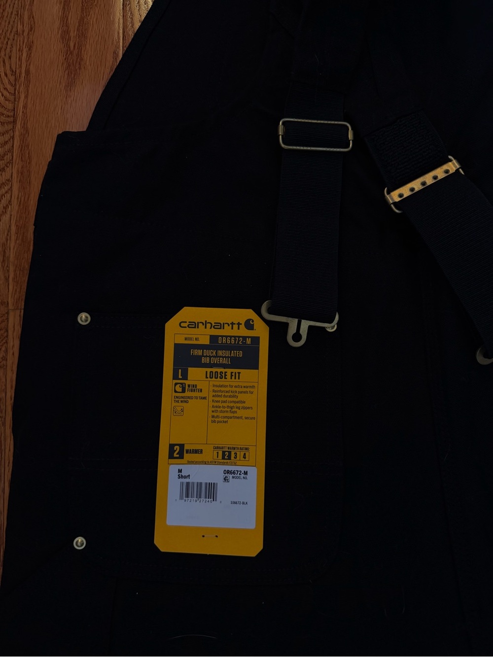 Carhartt Loose Fit Firm Duck Insulated Bib Overalls in Black M short